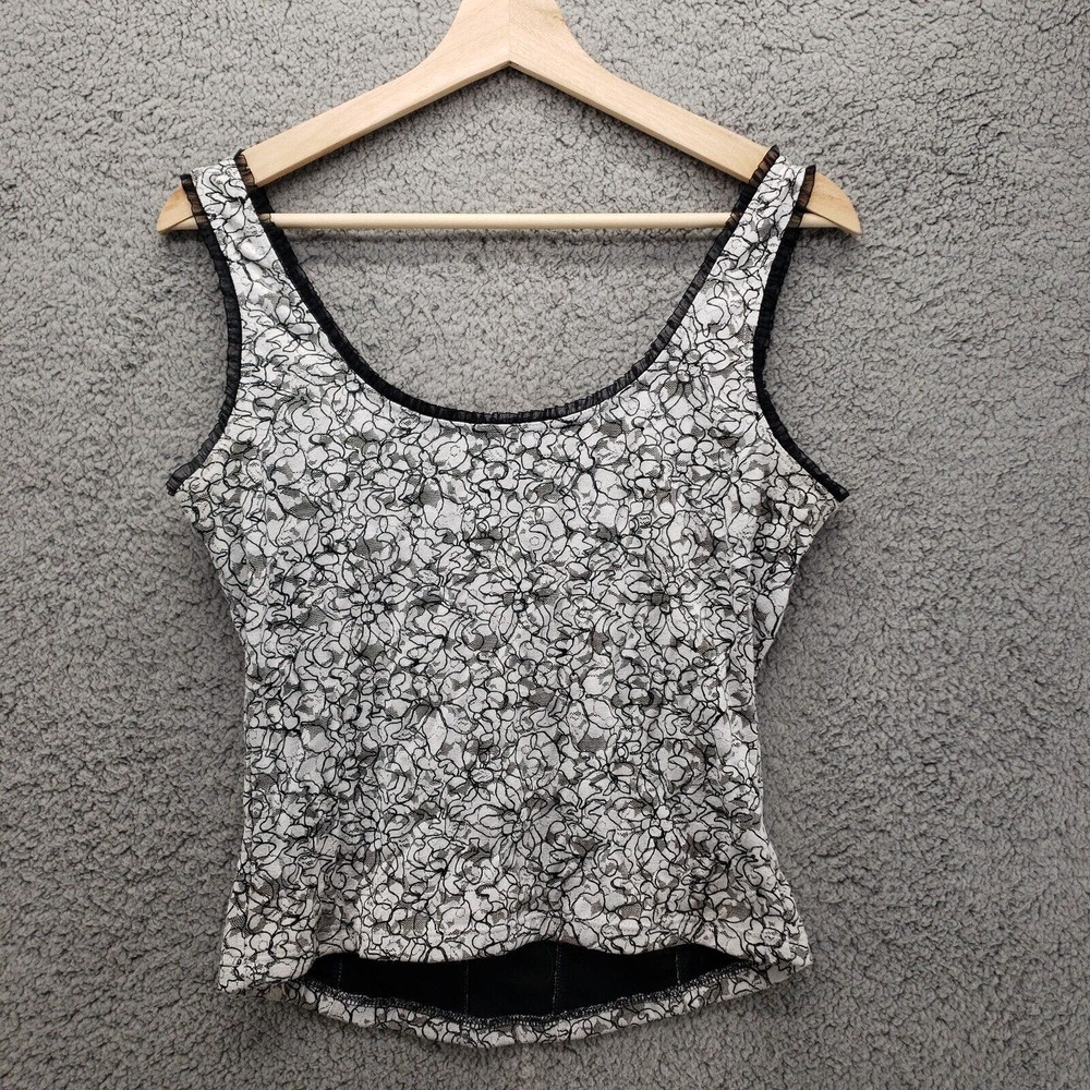 White House Black Market Shirt womens medium black white Tank Lace Sleeveless
